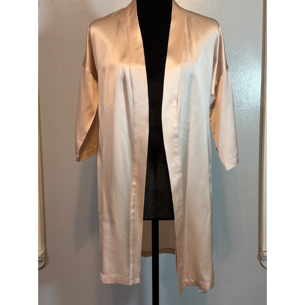 Slipintosoft 100% Silk Kimono Robe Champagne Tie Waist Luxury Lounge Large - Picture 2 of 13